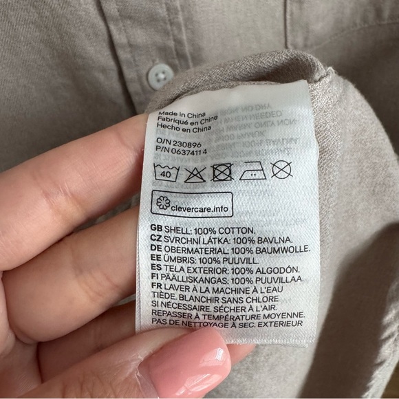 H&M Regular Fit Light Beige Minimalist 100% Cotton Button-Down Shirt Size Large - Picture 6 of 6